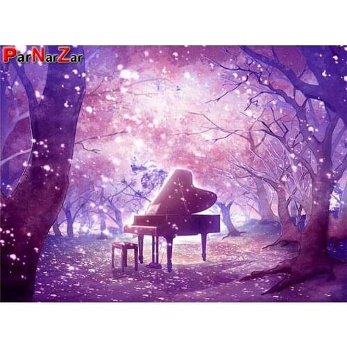 ParNarZar 5D DIY Diamond Painting by Number Kits Full Round/Square Crystal for Home Decor Piano In The Woods
