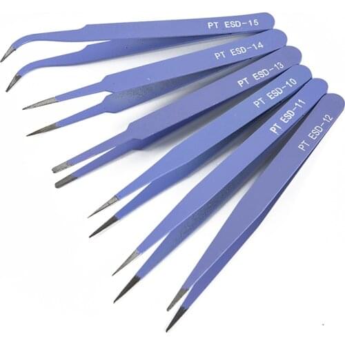 6pcs/setTweezers Tools Kit ESD Precision Antistatic Tip Curved Straight Stainless Steel Nipper Repair Tool