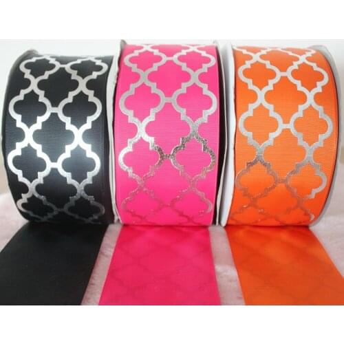 New 3'' 75mm wide foil silver custom printed polyester grosgrain ribbon fabric 10 yards
