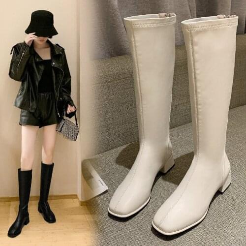2021 fashion new large-size leather face after zip-up large-size long boots high-heeled boots knight boots womens boots