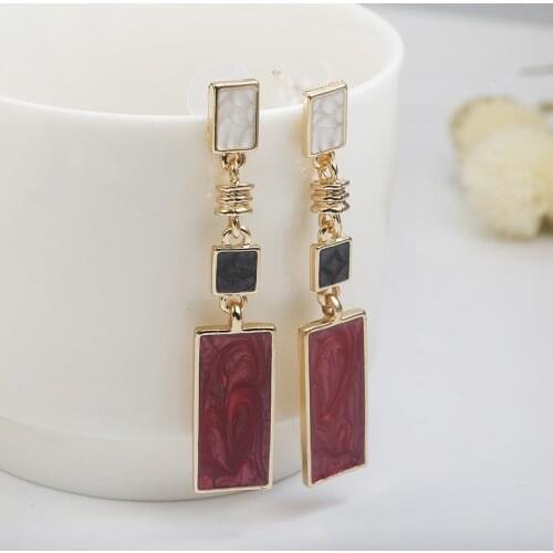 SUMENG 2021 New Fashion Square Design Drop Earrings Red White Black Color Long Geometric Earrings Wedding Birthday Gifts