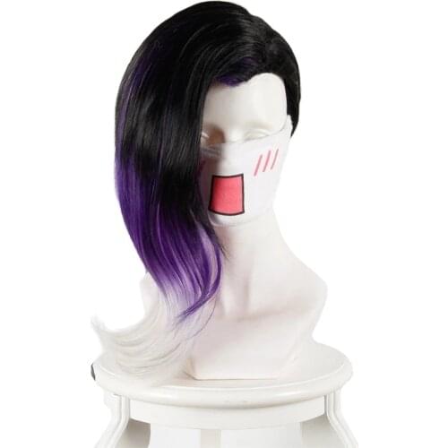Game Overwatch OW Sombra Wig 40cm Black Purple Whtie Ombre Mix Curly Synthetic Hair Cosplay Costume Wigs