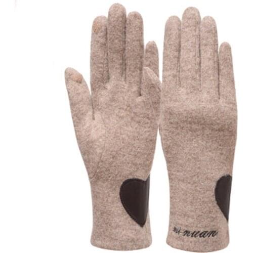 Peach heart gloves women winter plus velvet thickened warm cashmere autumn thin five-finger riding wool gloves E84