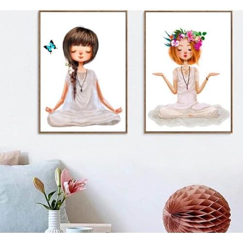 Lovely Yoga Girl Poster Canvas Paintings Wall Art Printings on Canvas Pictures For Living Room Girls Room Home Decorations