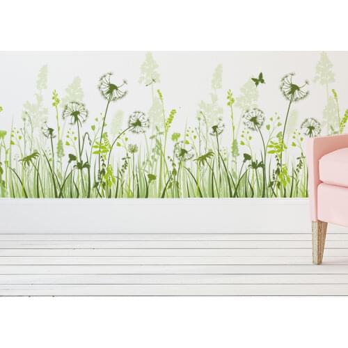 [shijuekongjian] Green Dandelion Skirting Stickers Flower Wall Decals for Living Room Baseboard Sticker Decoration Muursticker