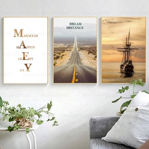 Modern Art Lanscape Canvas Painting The Road The Boat Posters Wall Art Miracle The Dream Distance Decoration for Living Room
