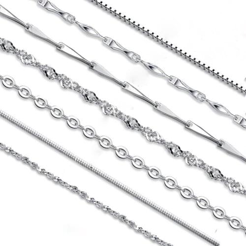 Top 7PCS/lot 18Inch Real 925 sterling silver Chain Necklace Women Girl Gift Box Snake Rope Cross Chain Necklace Jewelry