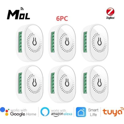Tuya ZigBee 3.0 6pcs 16A Mini Smart Wifi DIY Switch Supports 2 Way Control, Smart Home Automation Module,Works with Alexa Google