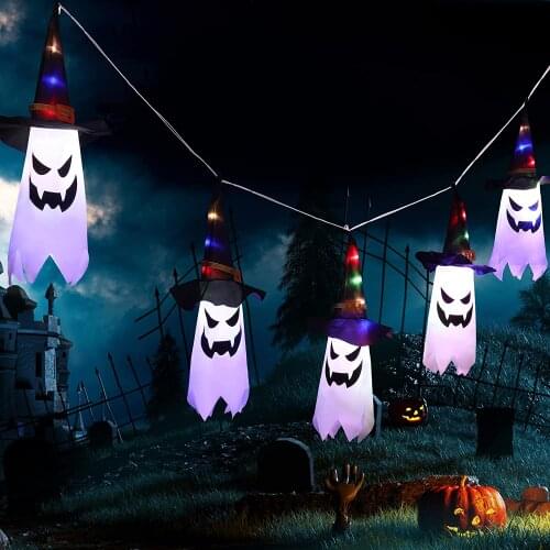 Halloween Decoration Glowing Ghost Witch Hat String Lights Home Garden Horror Atmosphere Room Decoration Lights