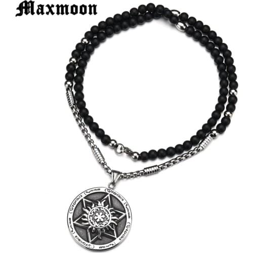 Maxmoon Vintage Star of David Pendants Necklaces Cool Punk Casting Stainless Steel Hexagram Round Necklace for Men Jewelry