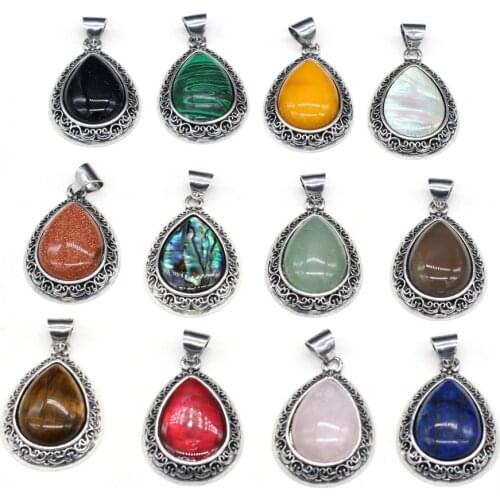 Natural Stone Vintage Pendant Water Drop Shape Crystal Lapis Lazuli Charms DIY Necklace Bracelet Jewelry Making Gift for Women