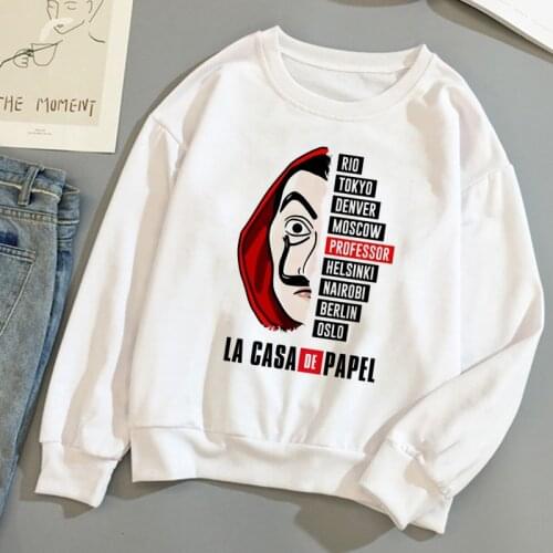 La Casa De Papel Money Heist Print Women White Hoodie Winter Oversized Hoodies Sweat Tops Female Harajuku Thick Pullover Clothes