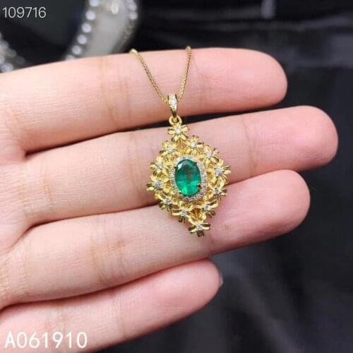 KJJEAXCMY boutique jewelry 925 sterling silver inlaid Natural emerald pendant Female necklace supports detection popular