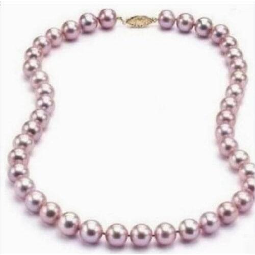 18"8-9mm SOUTH SEA natural pink PURPLE pearl necklace 925silver