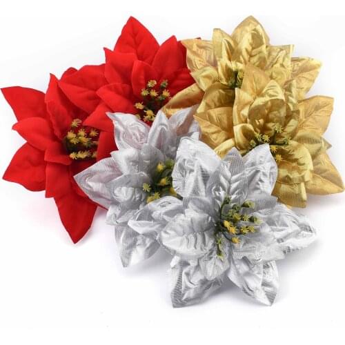 3pcs/10cm Large Artificial Gold ,Silver,Red Rose Flower Heads For Home Wedding Decoration DIY Christmas Tree Silk Flowers