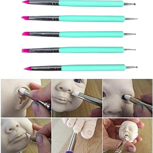 5pcs/set 2 Way Pottery Clay Ball Styluses Tools Polymer Clay Sculpture Tool Nail Art Carving Tools Silicone Shapers Dotting Tool