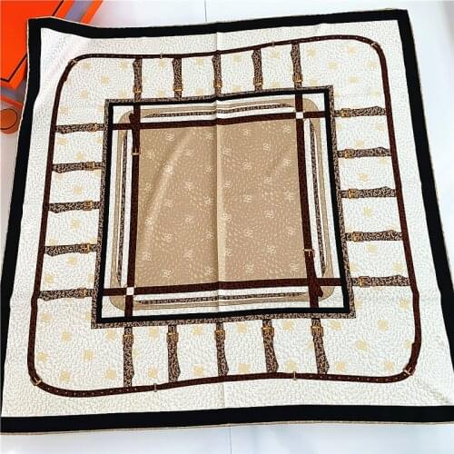 90cm Luxury Twill Silk Square Scarf Shawl Women Brand Leopard Hijab Scarf Bandana Handmade Curled Foulard Head Scarves Warps