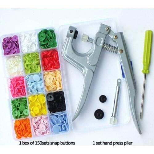 Free Shipping Pliers 003 1 Set of Button Fastener Snap Plier & 1 box of 150 Set T5 Snap plastic Resin Buttons hand press tool