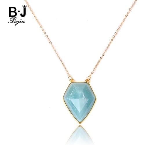 BOJIU Fashion Geometric Crystal Women Pendant Necklaces Lady Gold Link Chain Green Stone Necklaces Jewelry Christmas Gift NKS201