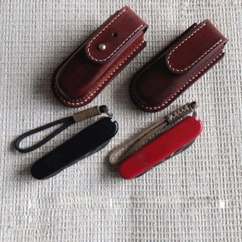 Handmade Leather Belt Pouch Vegetable Tanned Leather Protective Case for 91mm Victorinox Swiss Army Knife