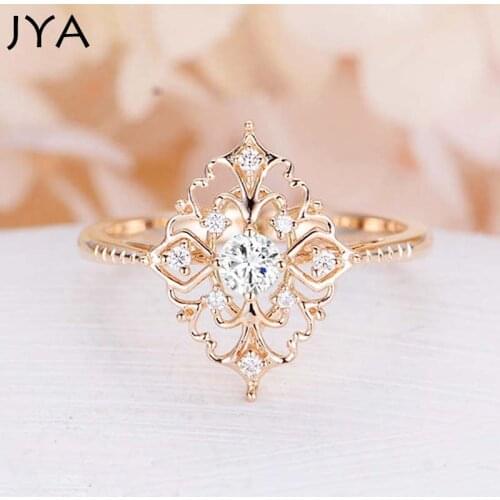 Cpop Retro Women Rings Baroque Style Luxury Rose Golden Flower Shape Wedding Ring Statement Jewellery Vintage Diamante Accessory