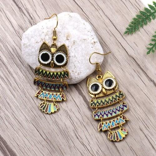 Color Owl Pendant Vintage Earrings for Women Fashion Creative Bohemia Earrings Accessories Jewelry Hot Sale Girl Gift Wholesale