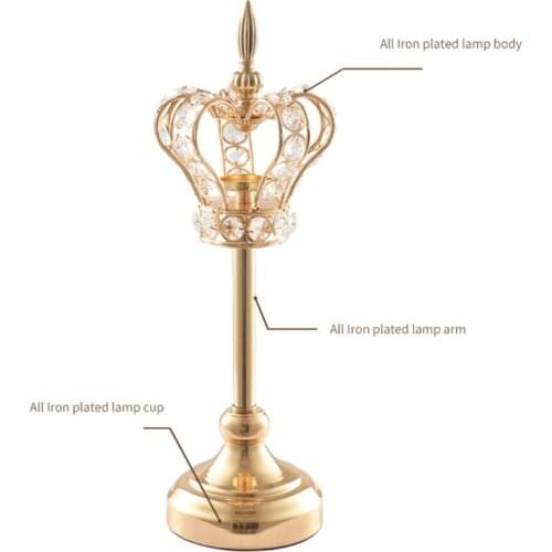 Crown Candle Holder Stand Retro Plating Iron Art Candlestick Handcrafts Tabletop Ornaments for Wedding Party Home Decor N0PA