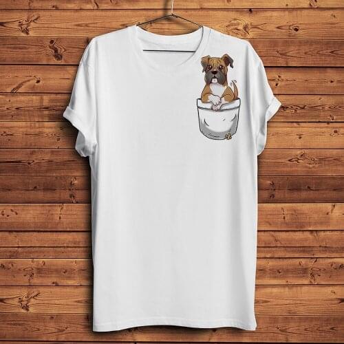 Cute germany Boxer dog Puppy in pocket funny 3d tshirt men summer new white casual t shirt unisex cool streetwear tee