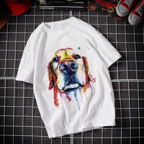 Color Painting Summer Graffiti Dog T Shirt Women White Tshirt Watercolor Stylish Tops Round Collar Clothes Polyester T-shirt