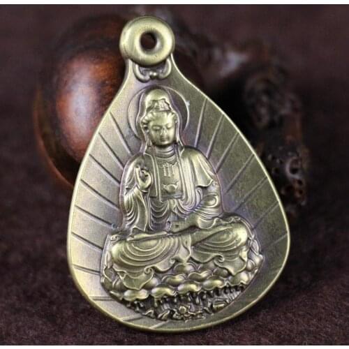 Chinas feng shui brass Guanyin bodhisattva buddha statue-Family decoration, bring good luck metal handicraft Necklace pendant