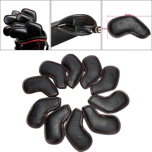 Golf Iron Head Covers 10PCS (3~9,P ,A ,S ) Black Simple Style Waterproof PU Leather Golf Club Headcovers Protection