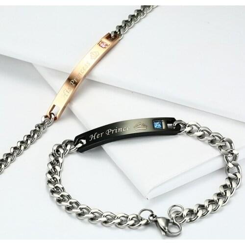Set of 2 I Love You Her King His Queen Couples Bracelet Set in Stainless Steel Alliance Friendship Bracelet Matching Bracelets