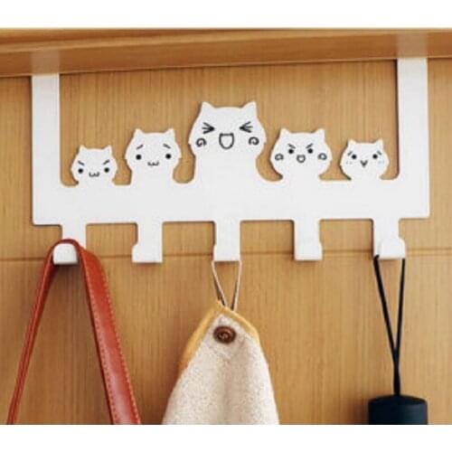 Clothes on The Creative Door Hanger Five Hooks for Bathroom Coat Storage Rack Without Traces Nails and Punch-free