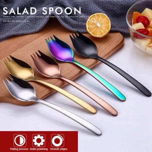 Creative 2-In-1 Double Fork Spoon Stainless Steel 304 Spoon Fork One-Piece Pasta Salad Spoon Fork Cutlery-ABUX