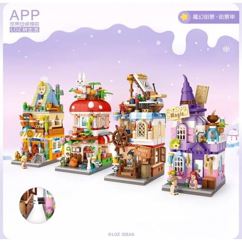 LOZ small particles blocks street mini quiz assembled new houses sailing magic mushroom house archaeological house