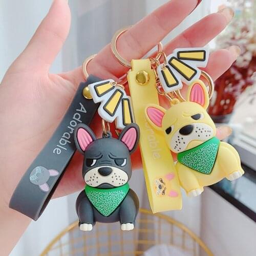 Fashion Punk Cute Pokemon Bulldog Keychain Dog Keychains Women Men Car Bag Charm Trinket Men Car Key Ring Key Chain Jewelry Gift