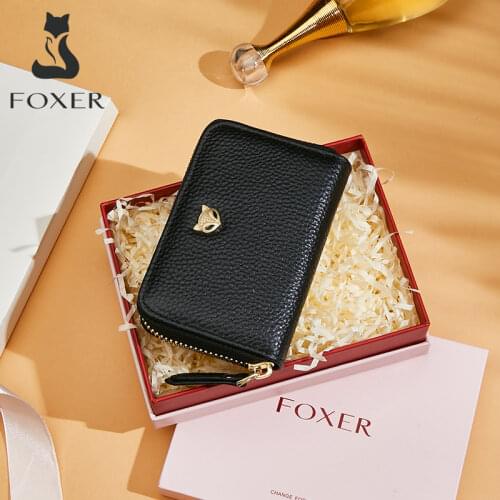 FOXER 2021 New Fashion Small Wallet Ladies Chic Coin Purse High Quality Leather Short Wallet Brand Logo Multi-Card Zipper Wallet