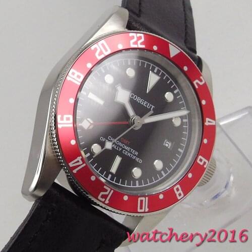 41mm Corgeut Black Dial gmt Sapphire Super LUME automatic movement mens Watch