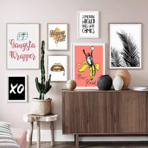 Wall Art Canvas Painting Hepburn Spoof Statue of Liberty Picture English Word Letter Green Plants Poster Living Room Home Decor