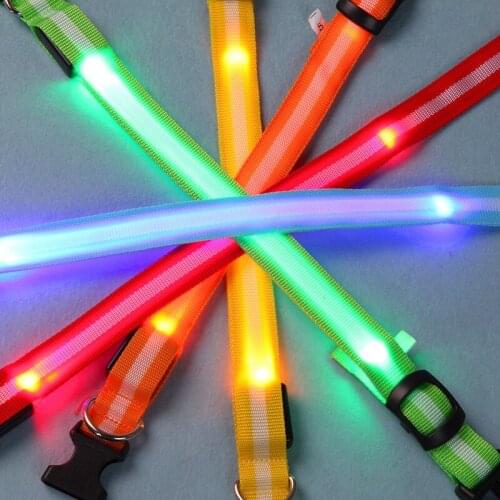 Nylon LED Pet Dog Collar Night Safety Flashing Glow In The Dark Dog Leash Dogs Luminous Fluorescent Collars Pet Supplies