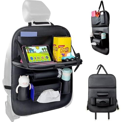 Car Backseat Organizer with Tablet Holder,Car Storage Organizer with Foldable Table Tray Car Seat Back Protectors Kick Mats