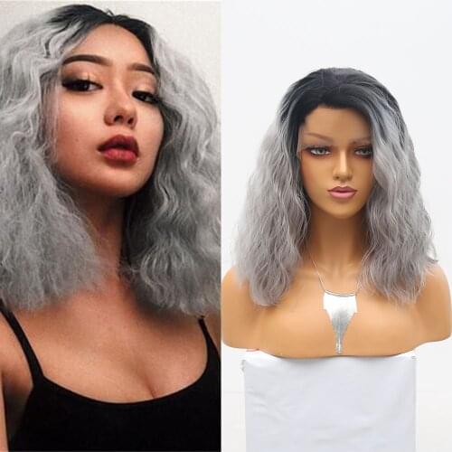 QUINLUX WIGS Per Plucked Lace Front Wigs Omber Grey Curly Wig For Black Women Best Synthetic Hair Glueless Heat Fiber Cosplay