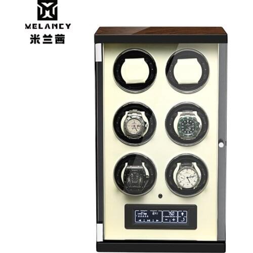 Automatic Watch Winder Box 6 Slots Mechanical Display Wooden Watch Accessories With Silent Motor And Plug