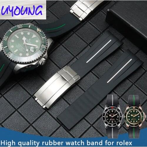 Striped Silicone Watch Strap Adaptor for Rlx GMT Black Green Water Ghost Golden Yacht Name Shi Di Tong Na 20 21mm