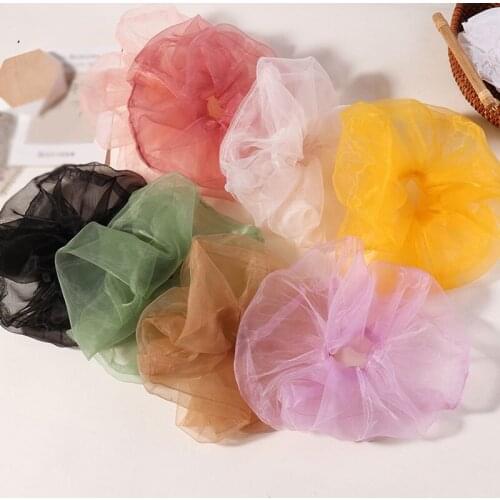 Transparent Organza Hair Scrunchies Spring Candy Color Oversize Hair Rope Ponytail Hair Accessories For Women Girls Ties Gum