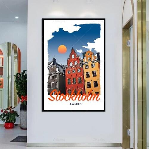 Retro Vintage Style Travel Poster or Canvas Picture-Stockholm Sweden Modular Home Decor Prints Wall Art Painting For Living Room