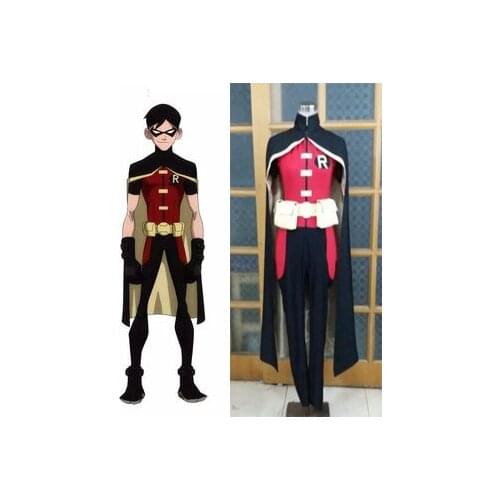 Mens Young Justice Robin Cosplay Costume Whole Outfit Halloween Cosplay Costume gift mask and gloves