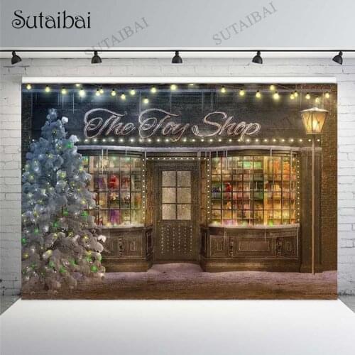 Christmas Backdrop White Snow Tree Vintage The Toy Shop Gift Store Light Kid Photography Background Photo Studio Decor Props