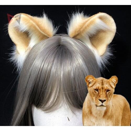 Hand Made Work Lion Ears Hairhoop Animal Cosplay Prop Brown Black Color Headwear For Cosplay Game Party Halloween