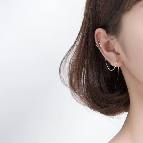OBEAR Siver Plated Empty Heart-shaped Long Ear Line Ear Clip For Women Wedding Gift Female Earring Jewelry
